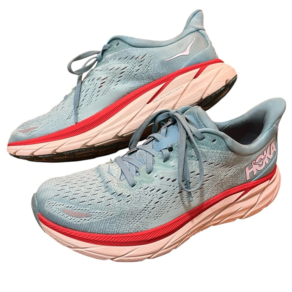 Hoka One One Sneakers Clifton 8 Light Blue Red Ning Shoes Performance Athletic